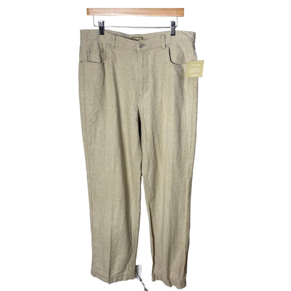 NWT Liz Claiborne Women's High Waist Straight Leg Linen Cotton Pants Natural 16